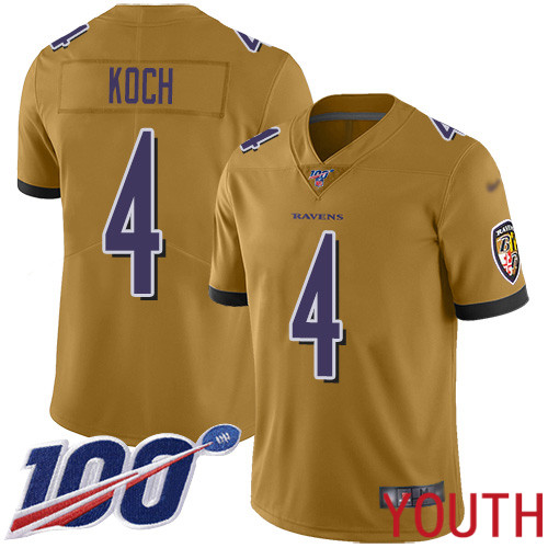 Baltimore Ravens Limited Gold Youth Sam Koch Jersey NFL Football 4 100th Season Inverted Legend